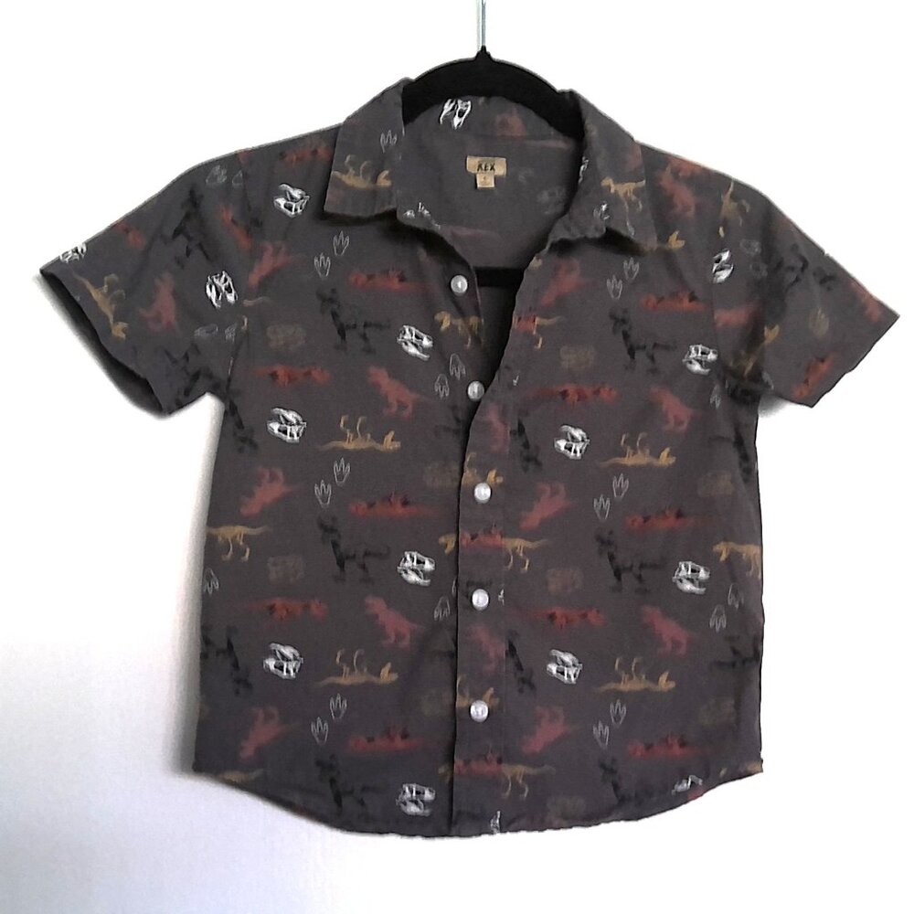 Maximus Rex Boy's Short Sleeve Shirt Button Front Dinosaurs 100% Cotton EUC Sz 6